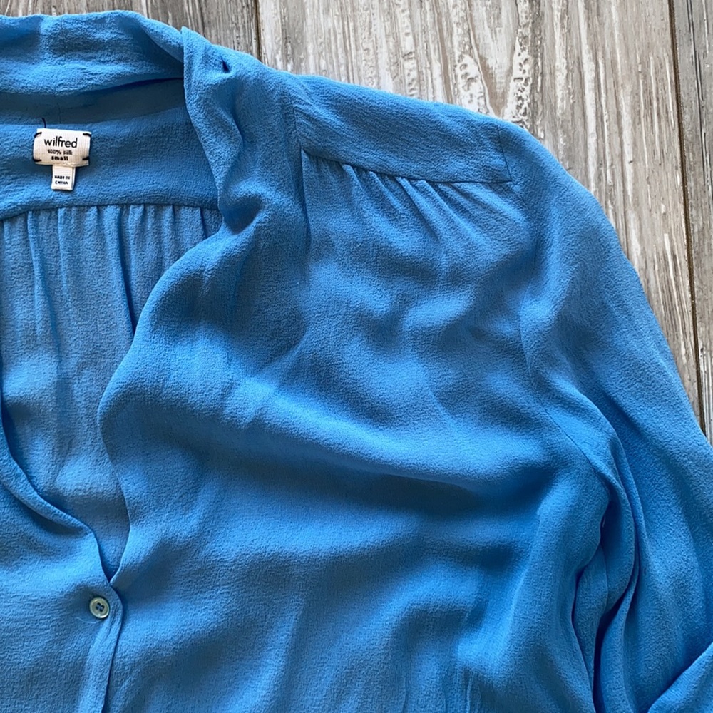 Wilfred Blue Long Sleeve 100% Silk Blouse - Picture 5 of 10